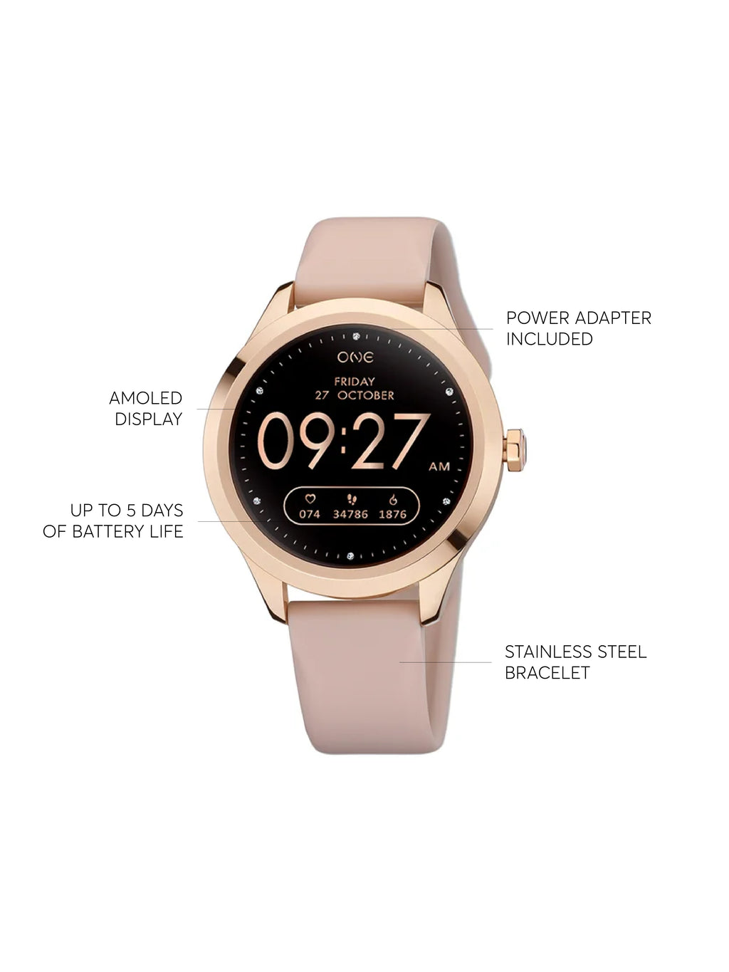 One Mini Rose Gold Silicone Smartwatch