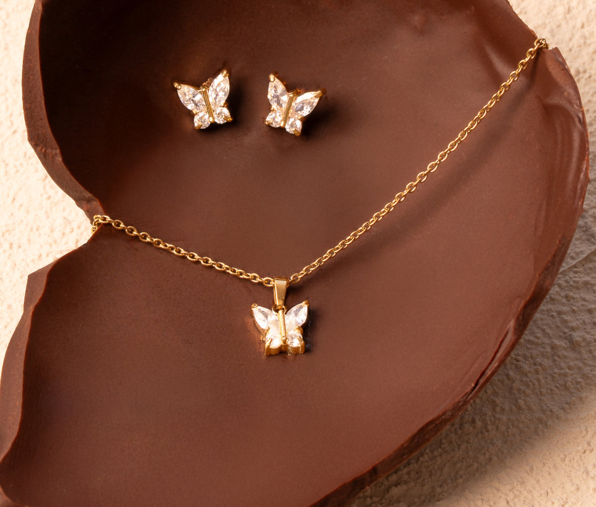 Set de collar y pendientes One Butterfly Crystal