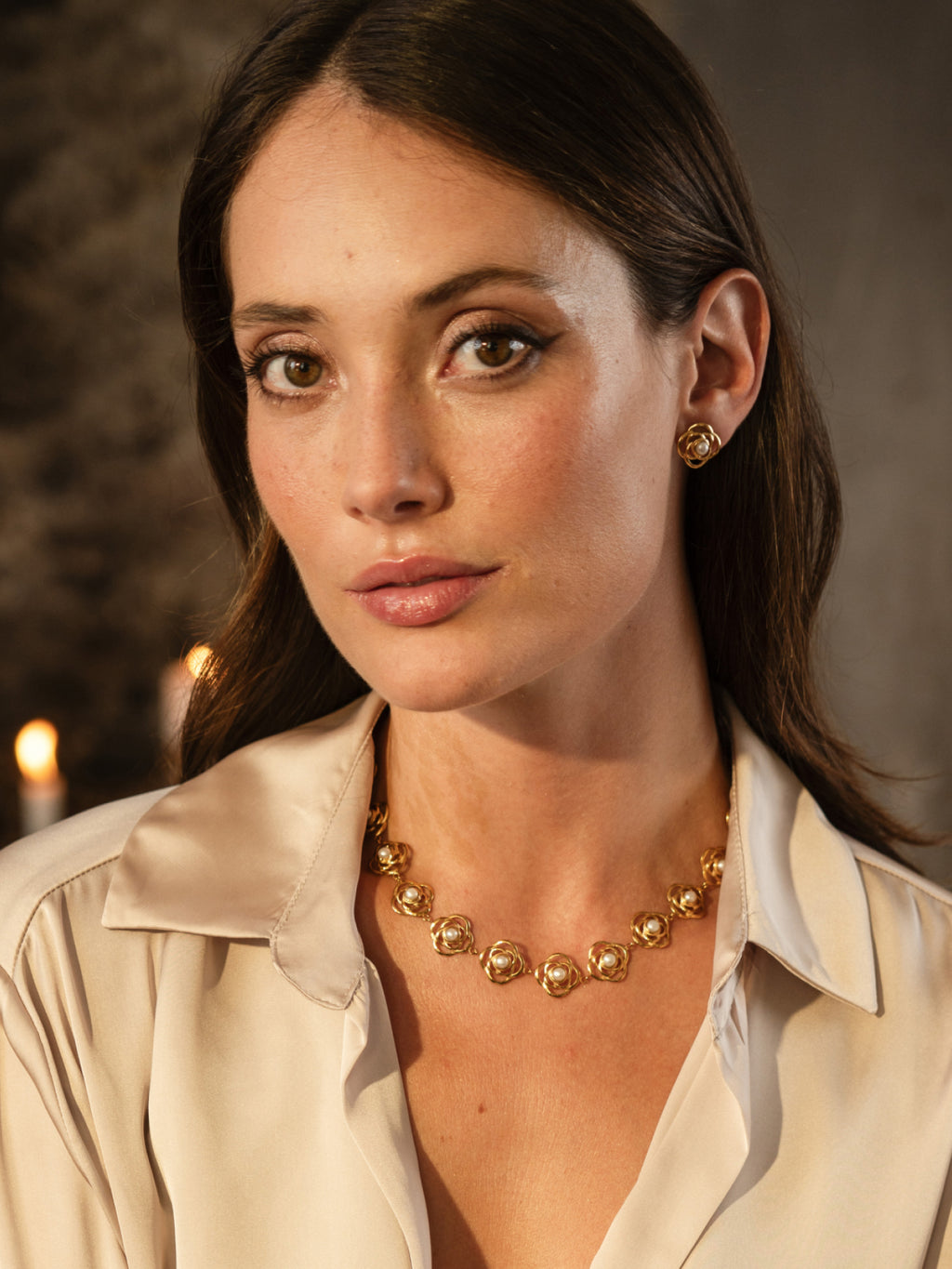 Set Colar & Brincos One Rose Pearl - OJSET06G