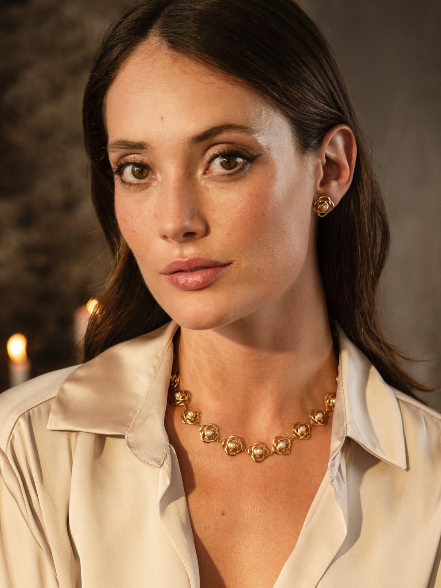 Set Colar & Brincos One Rose Pearl - OJSET06G