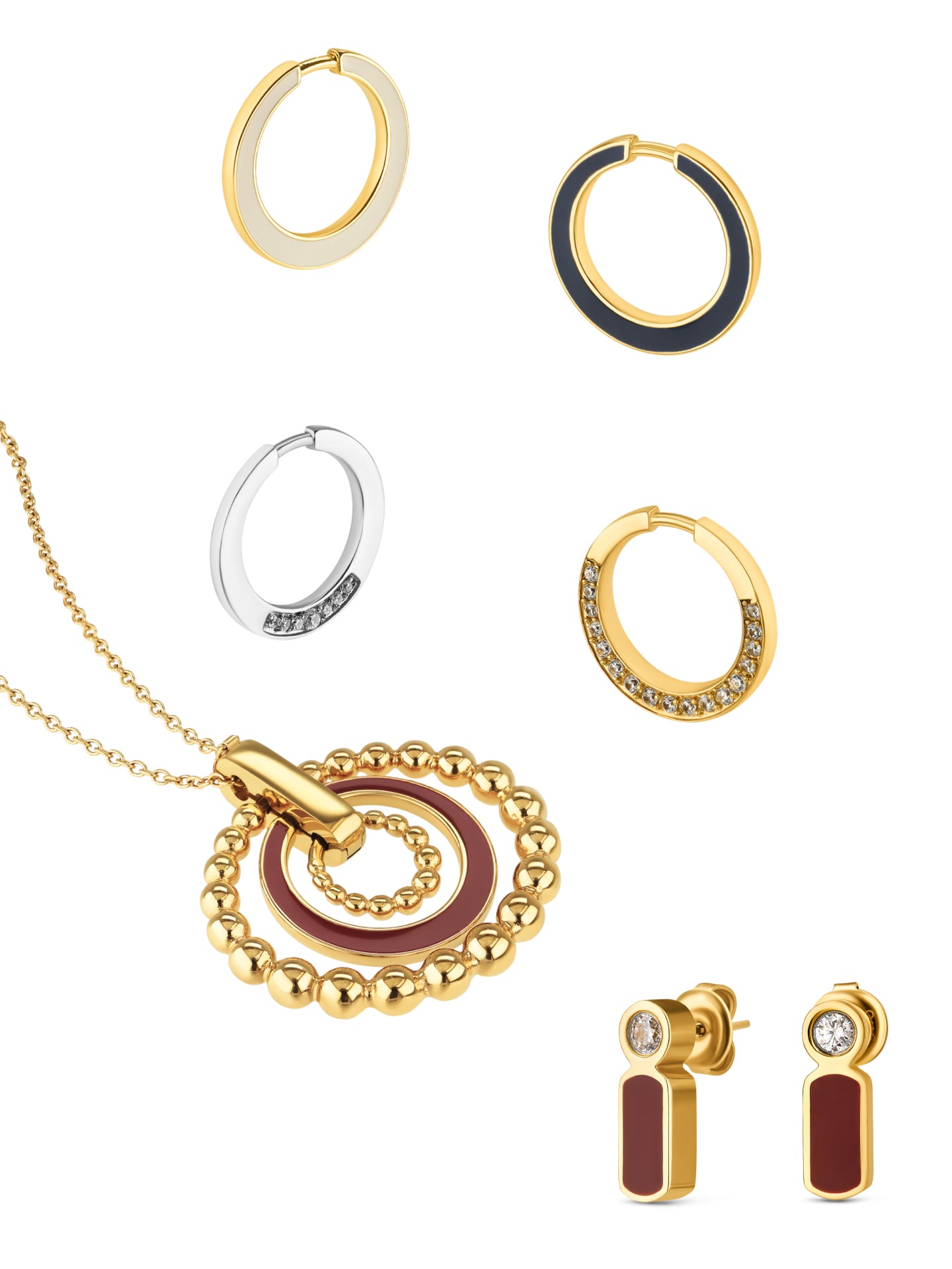 Set Colar e Brincos One Senhora Mood Rouge Gold - OJSET17G