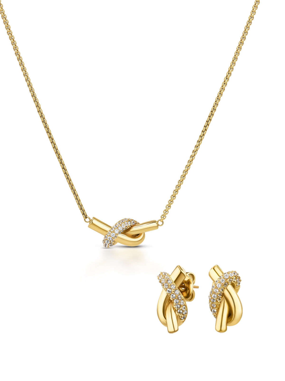 Set Colar & Brincos One Senhora Knot Crystal Gold - OJSET29G