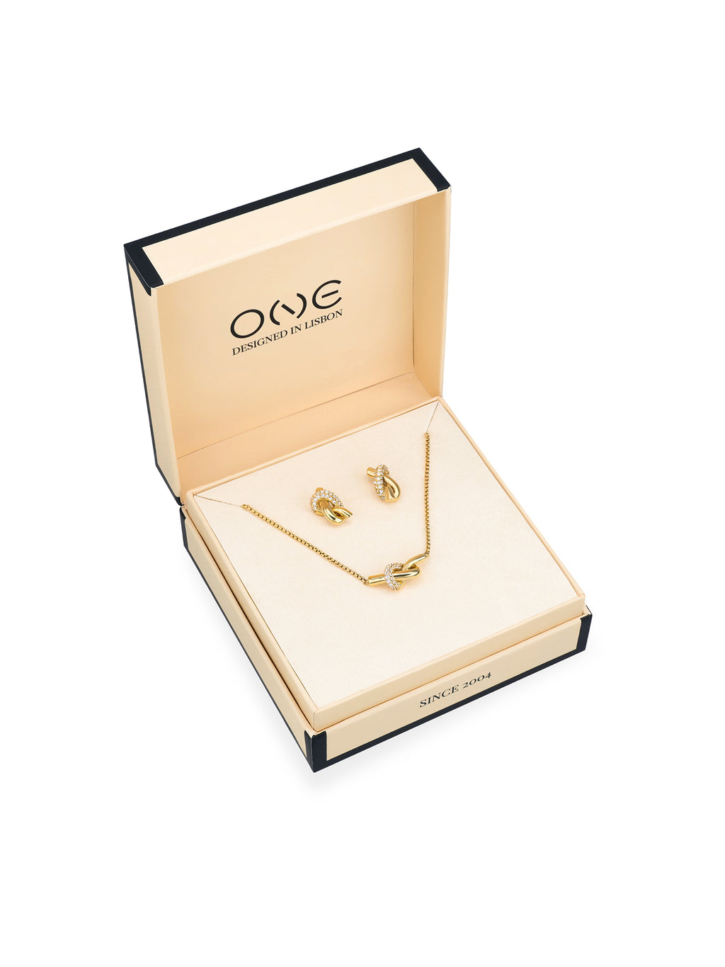 Set Colar & Brincos One Senhora Knot Crystal Gold - OJSET29G