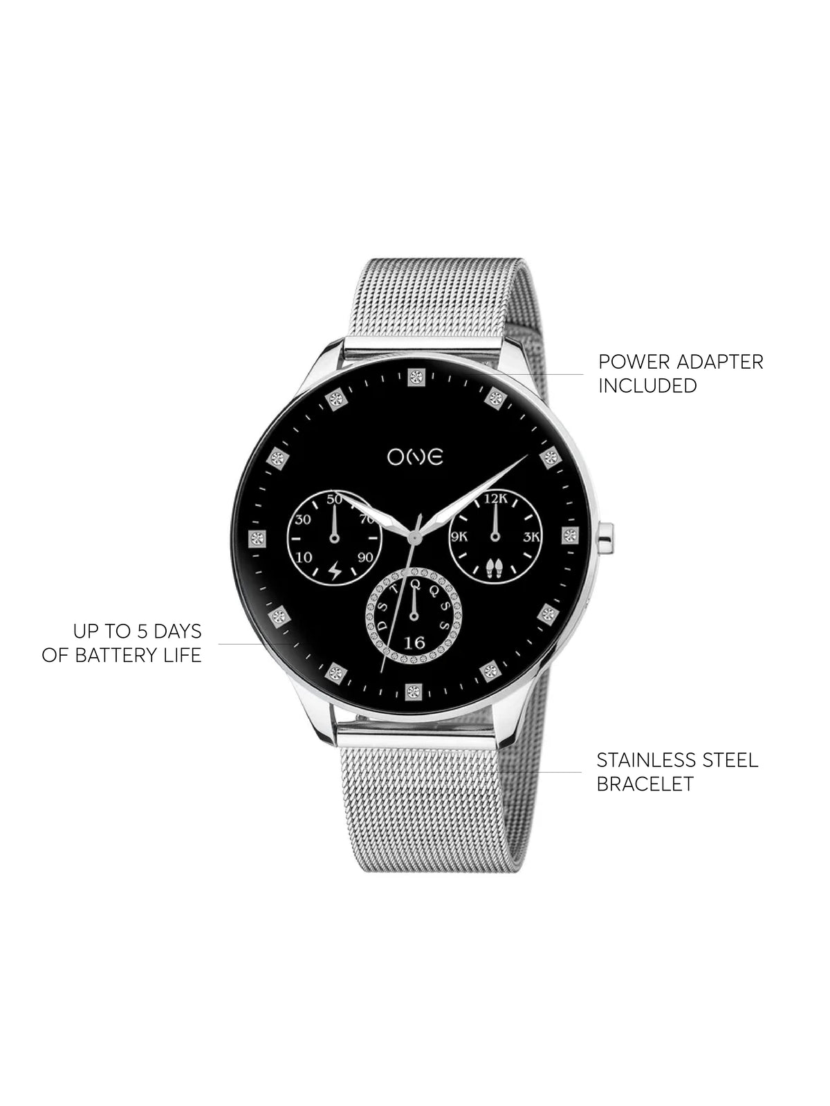 One Slim Silver Mesh Smartwatch